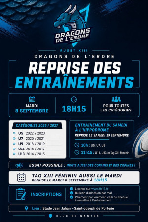 🐉 Reprise des entraînements – Dragons de l’Erdre Rugby XIII